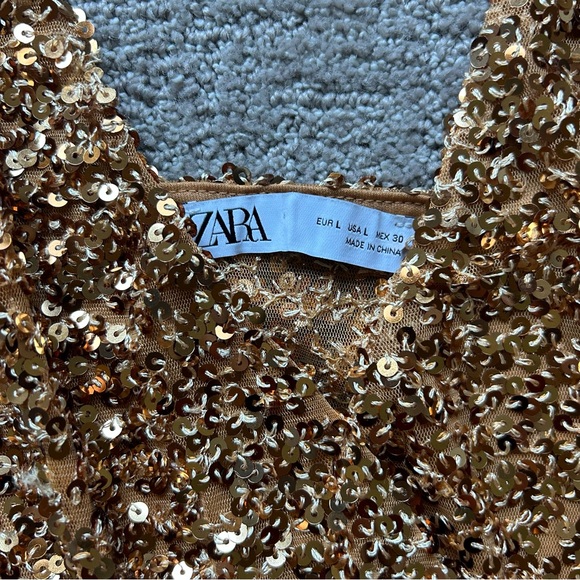 Zara gold sequins v neck maxi dress sleeveless size large disco wedding cocktail - Picture 3 of 11